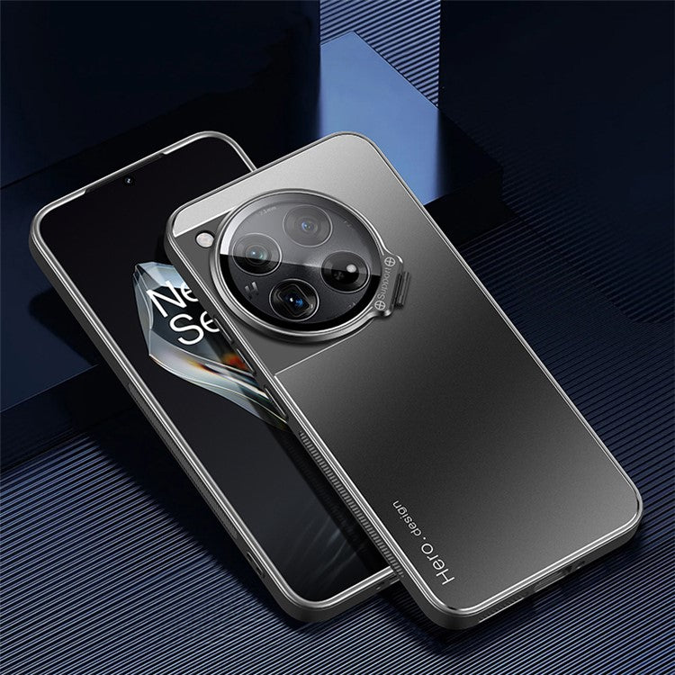 For OnePlus 12 5G Case Built-in Lens Film Hidden Kickstand Phone Cover Support Magnetic Car Mount - Black