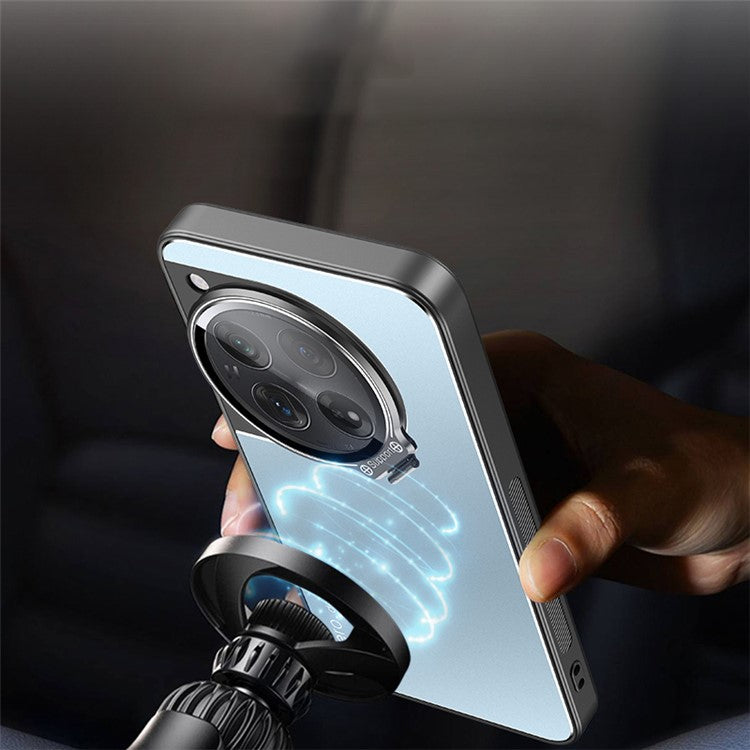 For OnePlus 12 5G Case Built-in Lens Film Hidden Kickstand Phone Cover Support Magnetic Car Mount - Black