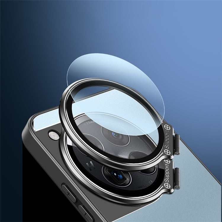 For OnePlus 12 5G Case Built-in Lens Film Hidden Kickstand Phone Cover Support Magnetic Car Mount - Blue