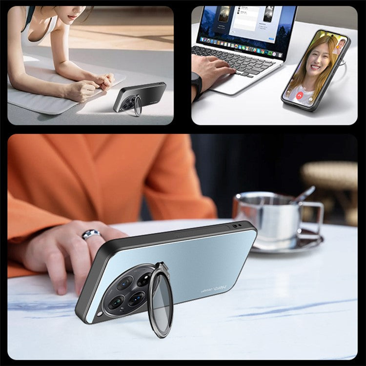 For OnePlus 12 5G Case Built-in Lens Film Hidden Kickstand Phone Cover Support Magnetic Car Mount - Blue