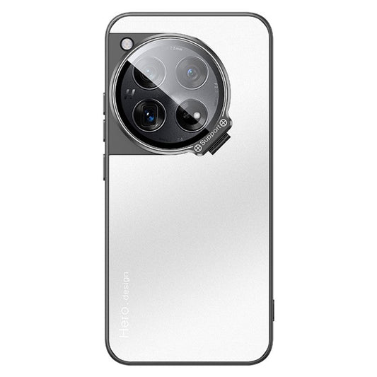 For OnePlus 12 5G Case Built-in Lens Film Hidden Kickstand Phone Cover Support Magnetic Car Mount - Silver