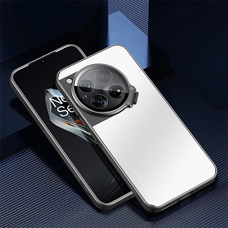 For OnePlus 12 5G Case Built-in Lens Film Hidden Kickstand Phone Cover Support Magnetic Car Mount - Silver
