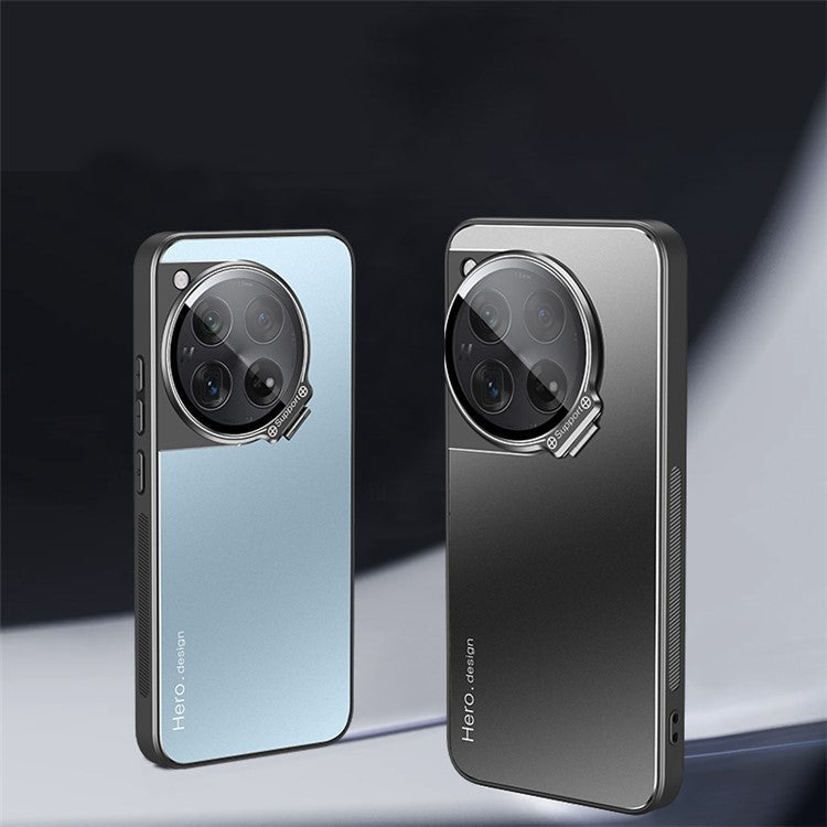 For OnePlus 12 5G Case Built-in Lens Film Hidden Kickstand Phone Cover Support Magnetic Car Mount - Silver