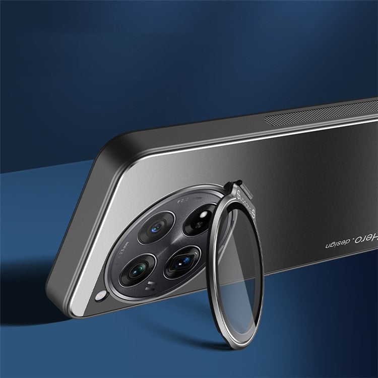 For OnePlus 12 5G Case Built-in Lens Film Hidden Kickstand Phone Cover Support Magnetic Car Mount - Silver