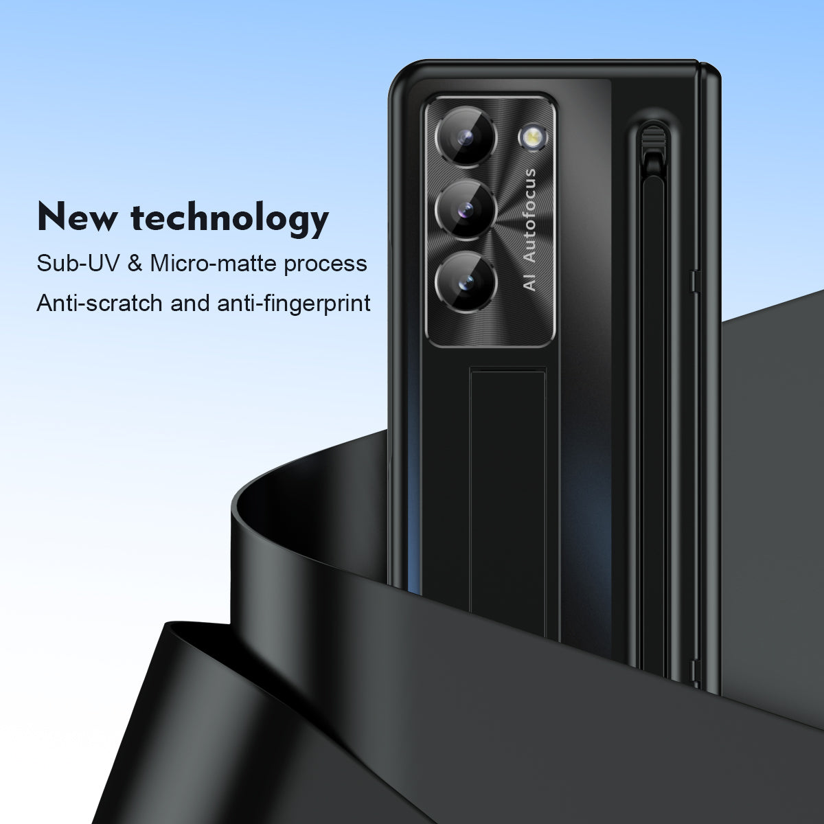 For Samsung Galaxy Z Fold6 5G Kickstand Case Hinge PC Phone Cover with Tempered Glass Film / Stylus - Black