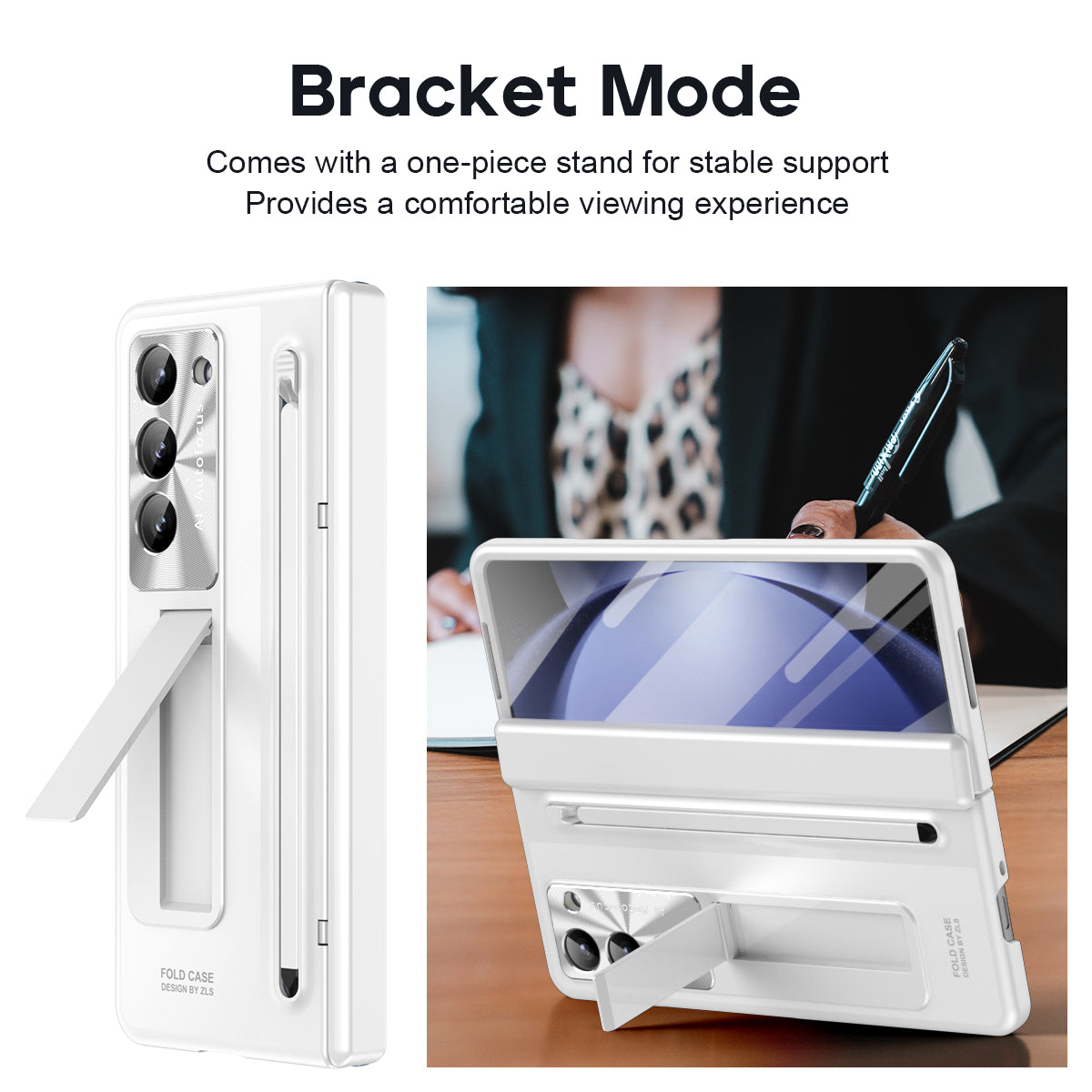 For Samsung Galaxy Z Fold6 5G Kickstand Case Hinge PC Phone Cover with Tempered Glass Film / Stylus - White