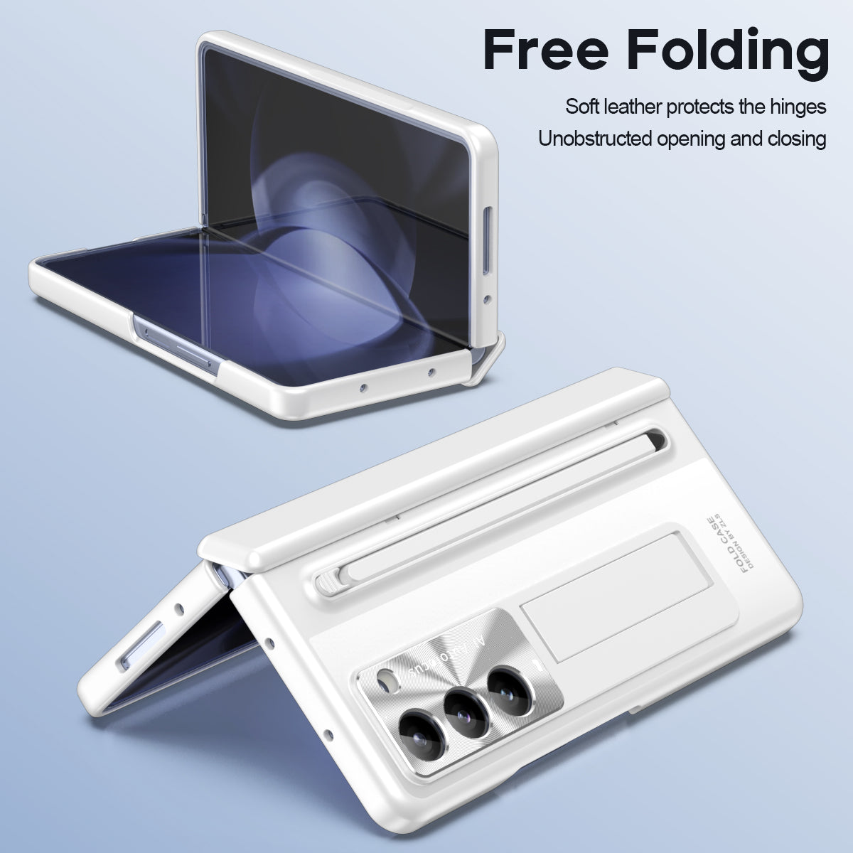 For Samsung Galaxy Z Fold6 5G Kickstand Case Hinge PC Phone Cover with Tempered Glass Film / Stylus - White