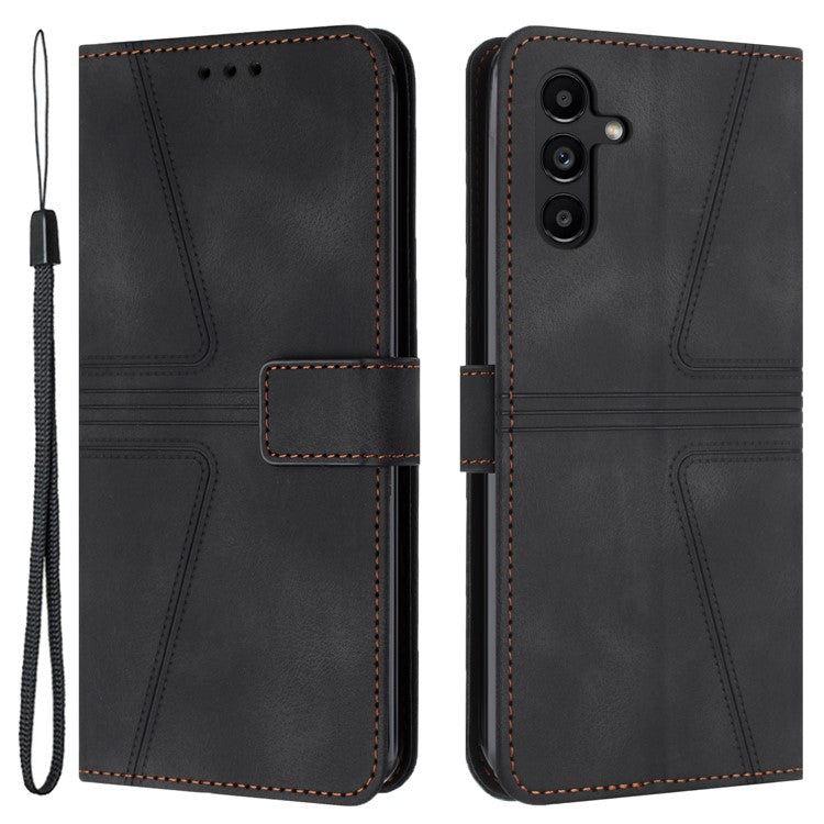 For Samsung Galaxy S24 Leather Case Triangle Imprinted Flip Stand Anti-drop Phone Cover - Black