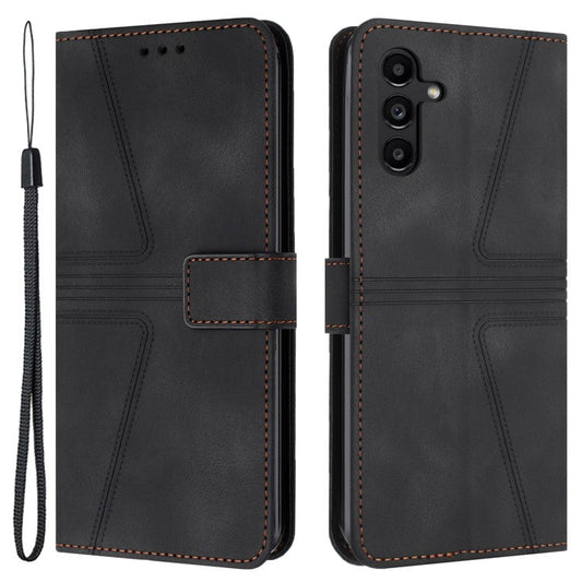 For Samsung Galaxy S24 Leather Case Triangle Imprinted Flip Stand Anti-drop Phone Cover - Black