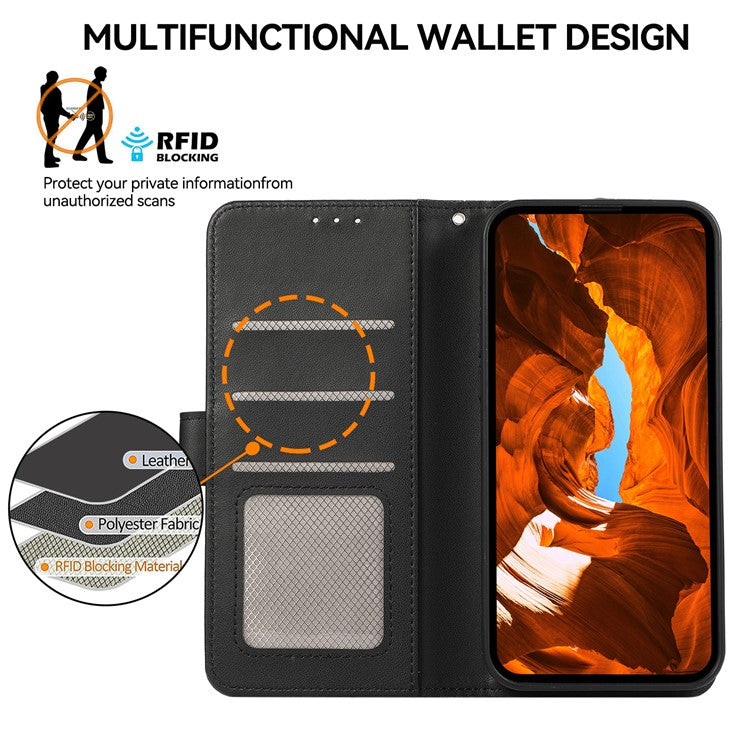 For Samsung Galaxy A05 4G Case PU Leather TPU Inner Shell Wallet RFID Blocking Phone Cover - Black