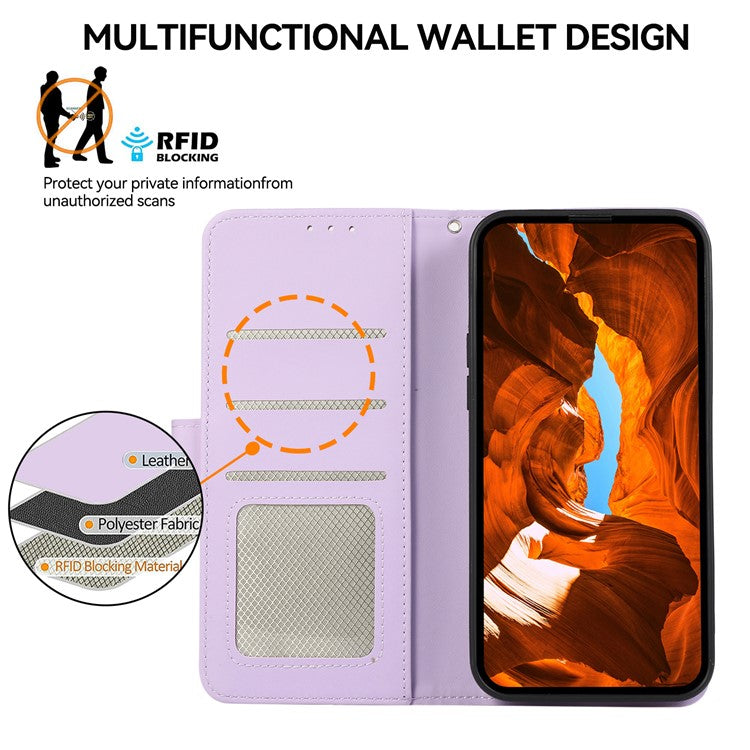 For Samsung Galaxy A23 4G / A23 5G (Global Version) Phone Wallet Case RFID Blocking Leather Cover - Purple