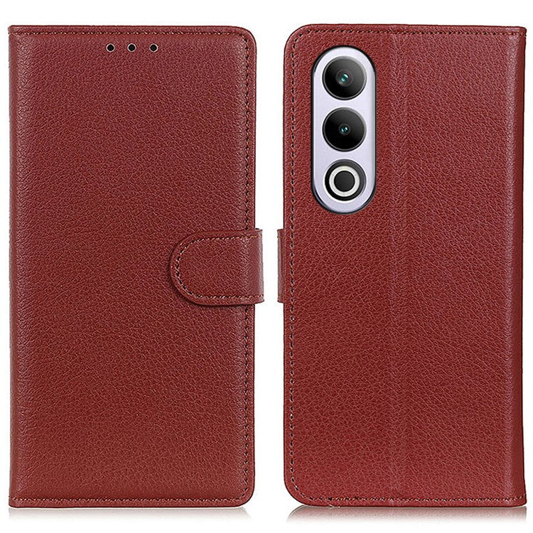 For OnePlus Nord CE4 5G Case Litchi Texture PU Leather Wallet Stand Phone Cover - Brown
