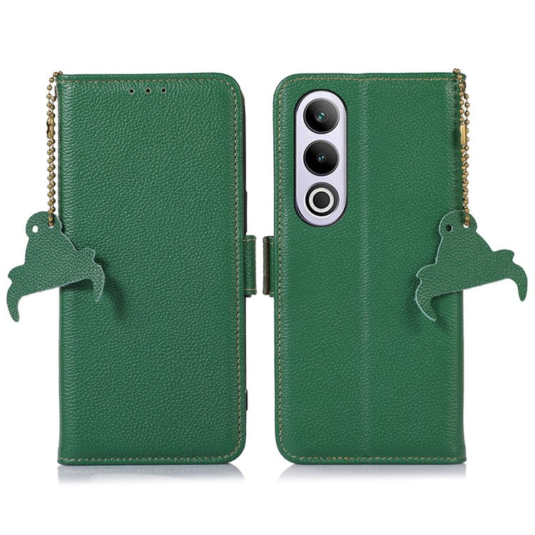 For OnePlus Nord CE4 5G Magnetic Case Genuine Cow Leather RFID Blocking Phone Cover - Green