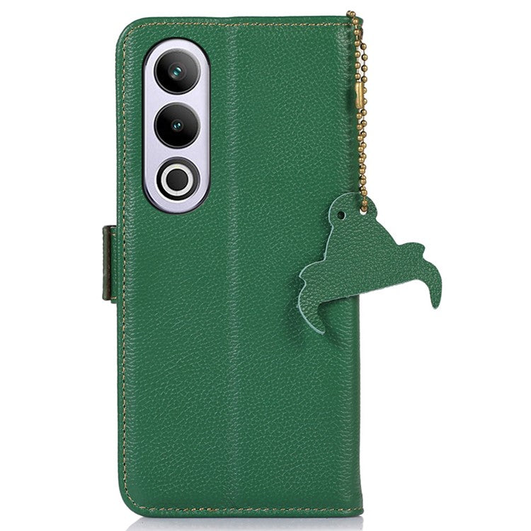 For OnePlus Nord CE4 5G Magnetic Case Genuine Cow Leather RFID Blocking Phone Cover - Green