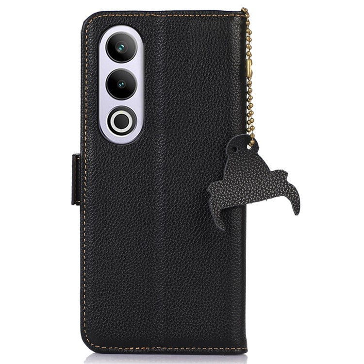 For OnePlus Nord CE4 5G Magnetic Case Genuine Cow Leather RFID Blocking Phone Cover - Black