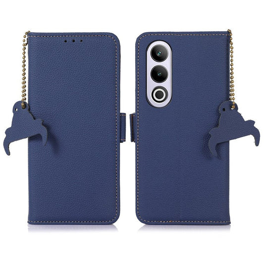 For OnePlus Nord CE4 5G Magnetic Case Genuine Cow Leather RFID Blocking Phone Cover - Sapphire