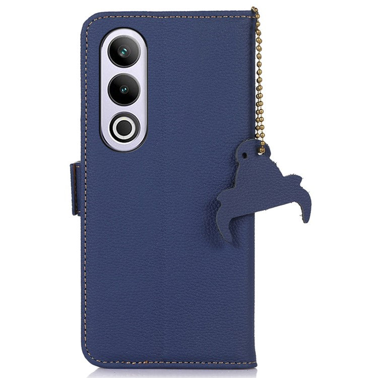For OnePlus Nord CE4 5G Magnetic Case Genuine Cow Leather RFID Blocking Phone Cover - Sapphire