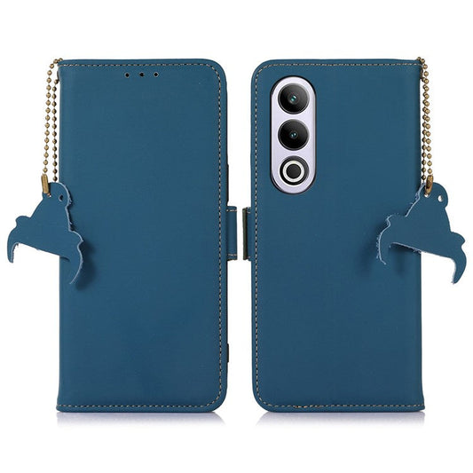 For OnePlus Nord CE4 5G Case Genuine Cow Leather Phone Cover Drop-Proof Wallet Cover - Blue