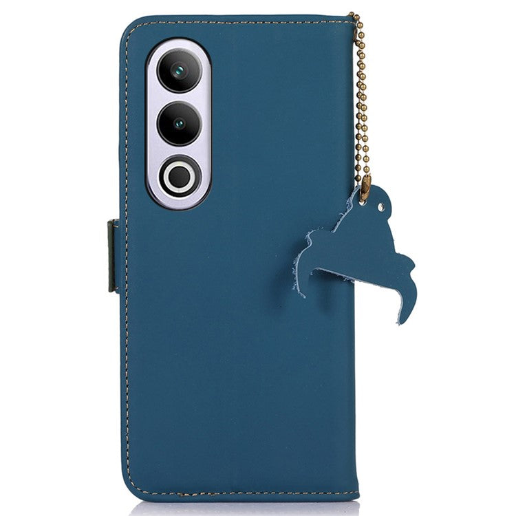 For OnePlus Nord CE4 5G Case Genuine Cow Leather Phone Cover Drop-Proof Wallet Cover - Blue