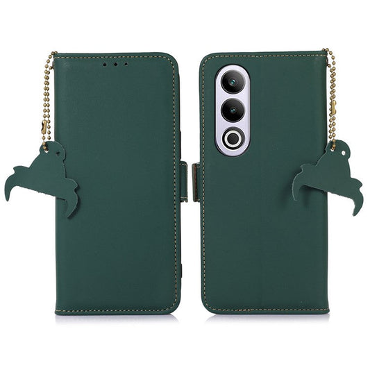 For OnePlus Nord CE4 5G Case Genuine Cow Leather Phone Cover Drop-Proof Wallet Cover - Green