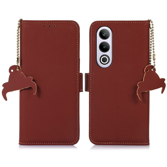 For OnePlus Nord CE4 5G Case Genuine Cow Leather Phone Cover Drop-Proof Wallet Cover - Coffee
