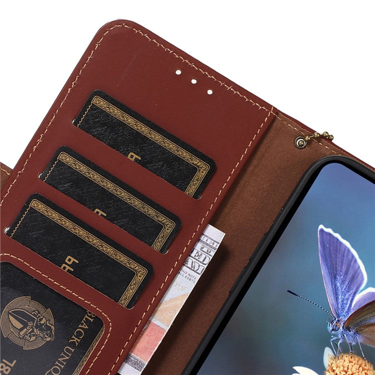 For OnePlus Nord CE4 5G Case Genuine Cow Leather Phone Cover Drop-Proof Wallet Cover - Coffee
