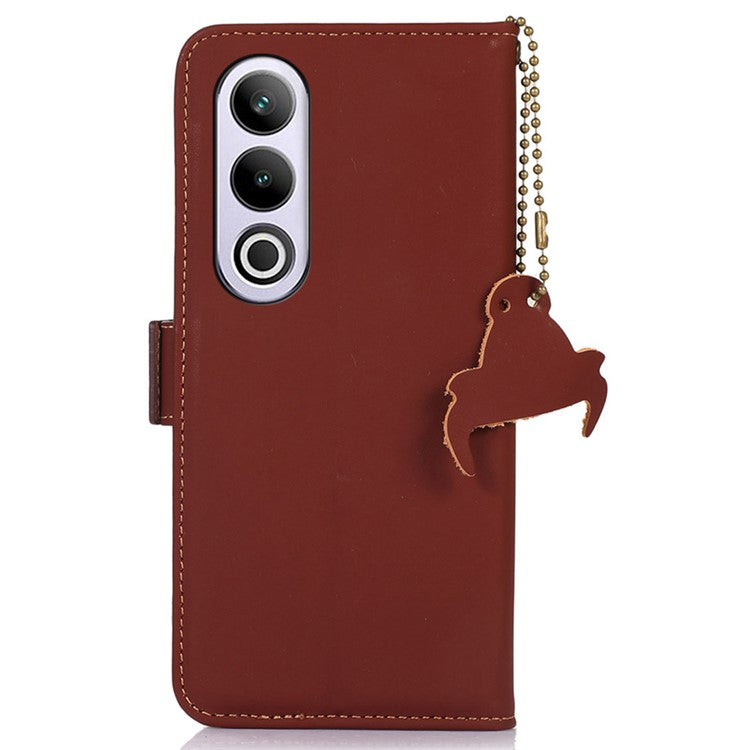 For OnePlus Nord CE4 5G Case Genuine Cow Leather Phone Cover Drop-Proof Wallet Cover - Coffee