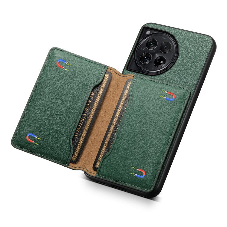For OnePlus 12 5G Case Calf Texture PU Leather Card Slots Phone Cover - Green