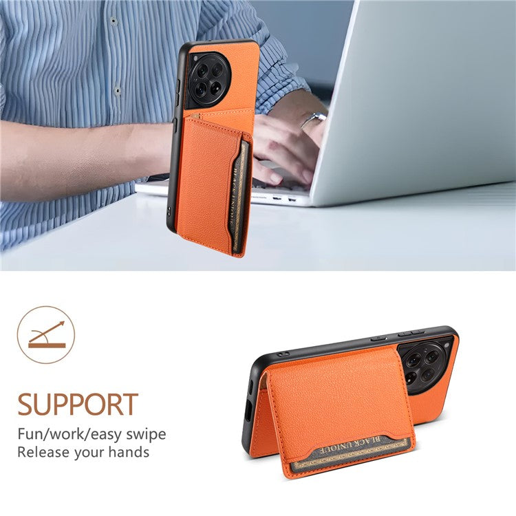 For OnePlus 12 5G Case Calf Texture PU Leather Card Slots Phone Cover - Orange