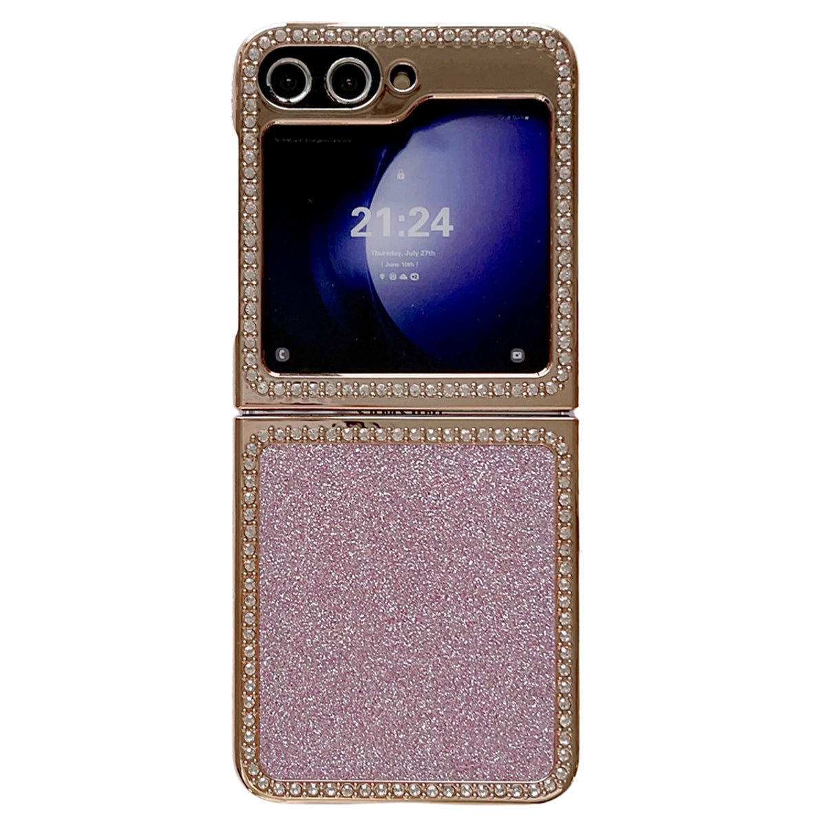 For Samsung Galaxy Z Flip5 5G / Z Flip6 5G Case Rhinestone Decor Hard PC Phone Cover - Pink