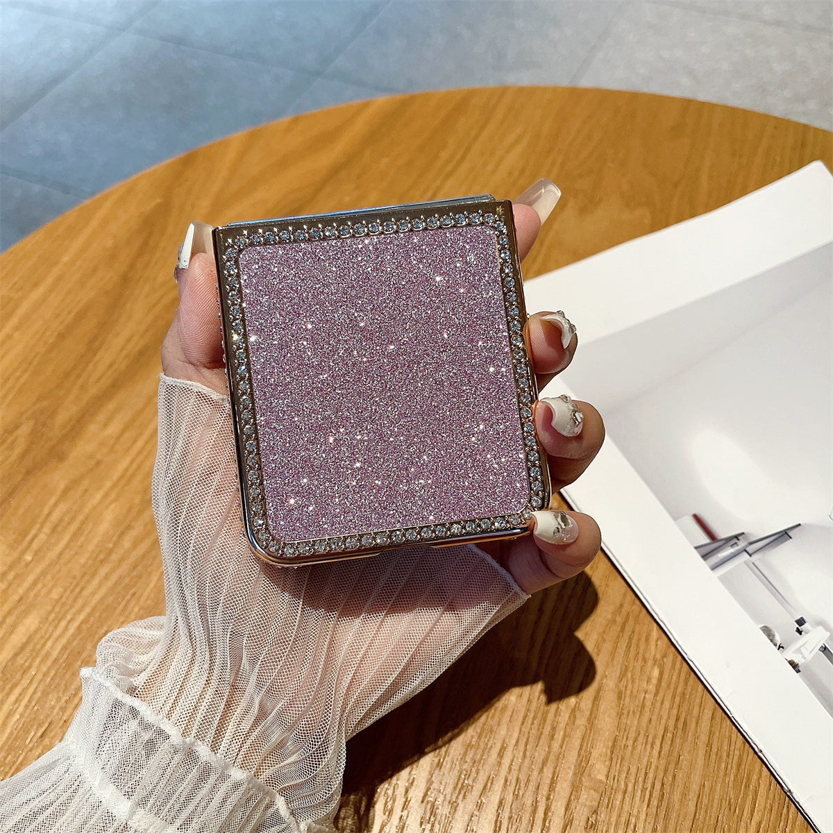 For Samsung Galaxy Z Flip5 5G / Z Flip6 5G Case Rhinestone Decor Hard PC Phone Cover - Silver