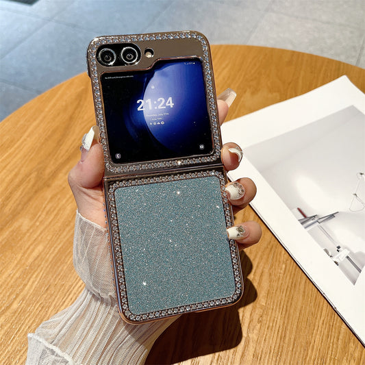 For Samsung Galaxy Z Flip5 5G / Z Flip6 5G Case Rhinestone Decor Hard PC Phone Cover - Blue