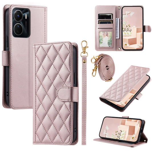 For vivo Y16 4G / Y56 5G / Y02s 4G Case Wallet Stand Flip Leather Phone Cover - Rose Gold