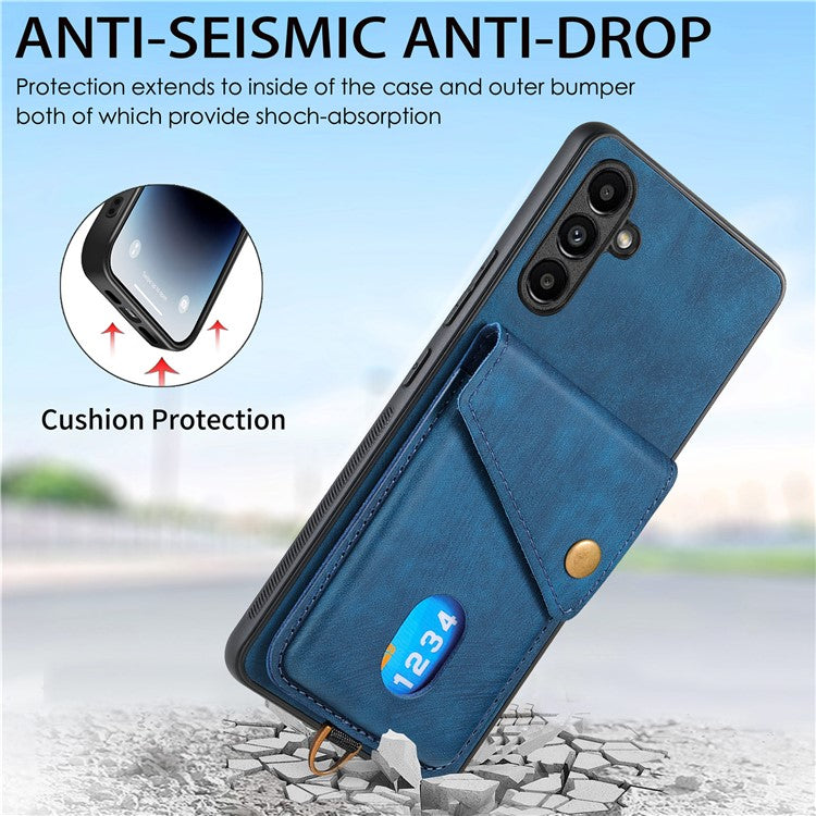 D1 For Samsung Galaxy M15 5G Retro Card Holder Case PU+TPU Phone Cover with Kickstand - Green