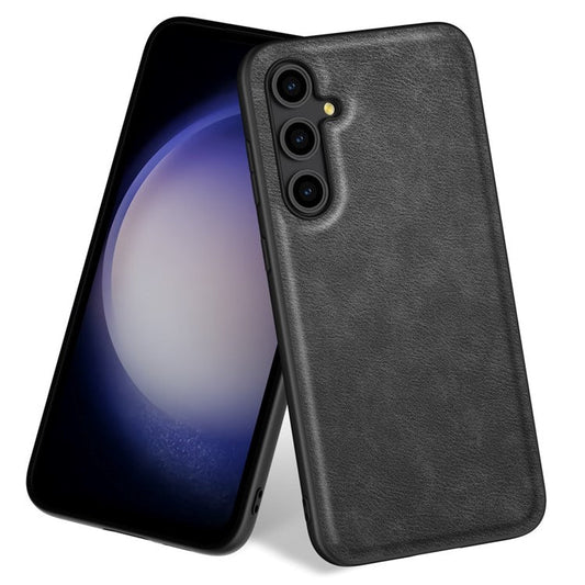 For Samsung Galaxy M55 5G / C55 5G / F55 5G Shockproof Case Retro Leather Covered Hybrid Phone Shell - Black