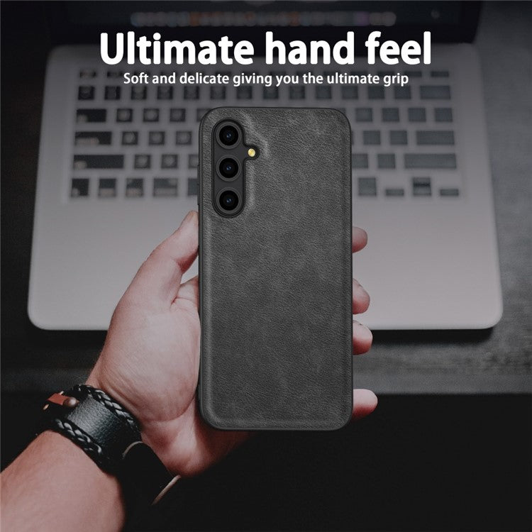 For Samsung Galaxy M55 5G / C55 5G / F55 5G Shockproof Case Retro Leather Covered Hybrid Phone Shell - Black
