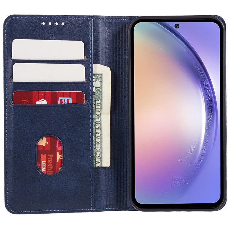 For Samsung Galaxy M55 5G / C55 5G / F55 5G Case Calf Texture PU Leather Wallet Business Phone Cover - Blue