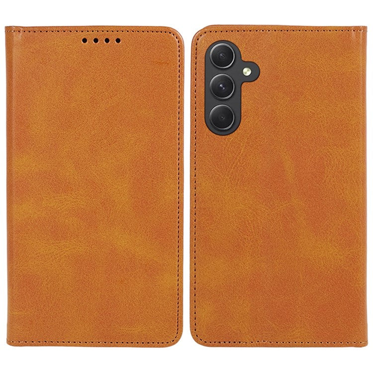 For Samsung Galaxy M55 5G / C55 5G / F55 5G Case Calf Texture PU Leather Wallet Business Phone Cover - Khaki