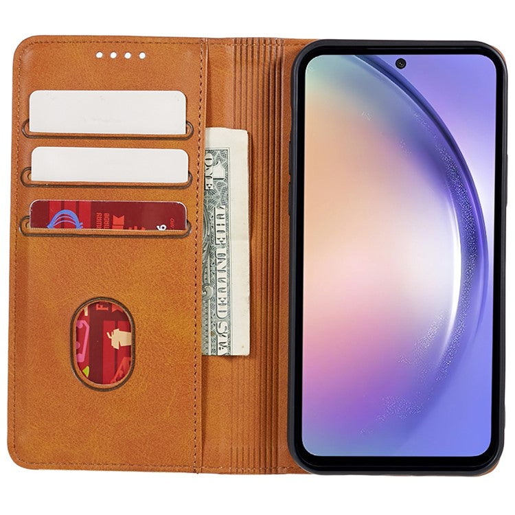 For Samsung Galaxy M55 5G / C55 5G / F55 5G Case Calf Texture PU Leather Wallet Business Phone Cover - Khaki