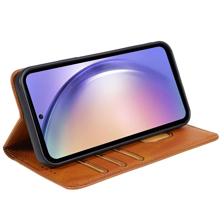 For Samsung Galaxy M55 5G / C55 5G / F55 5G Case Calf Texture PU Leather Wallet Business Phone Cover - Khaki