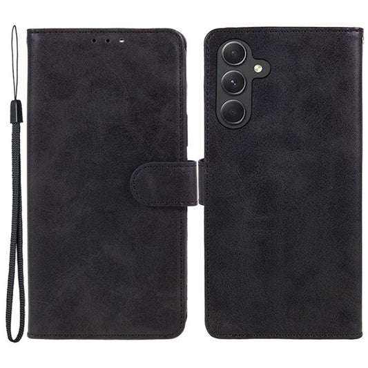 For Samsung Galaxy M55 5G / C55 5G / F55 5G Case Calf Texture Magnetic Clasp Leather Wallet Phone Cover - Black