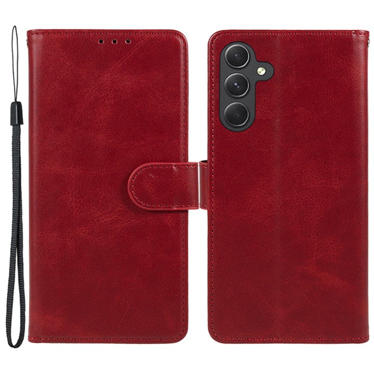 For Samsung Galaxy M55 5G / C55 5G / F55 5G Case Calf Texture Magnetic Clasp Leather Wallet Phone Cover - Red