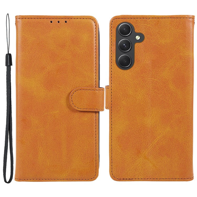 For Samsung Galaxy M55 5G / C55 5G / F55 5G Case Calf Texture Magnetic Clasp Leather Wallet Phone Cover - Khaki