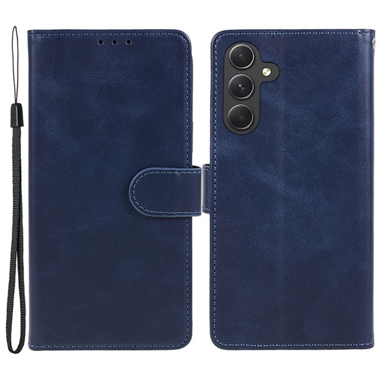 For Samsung Galaxy M55 5G / C55 5G / F55 5G Case Calf Texture Magnetic Clasp Leather Wallet Phone Cover - Blue