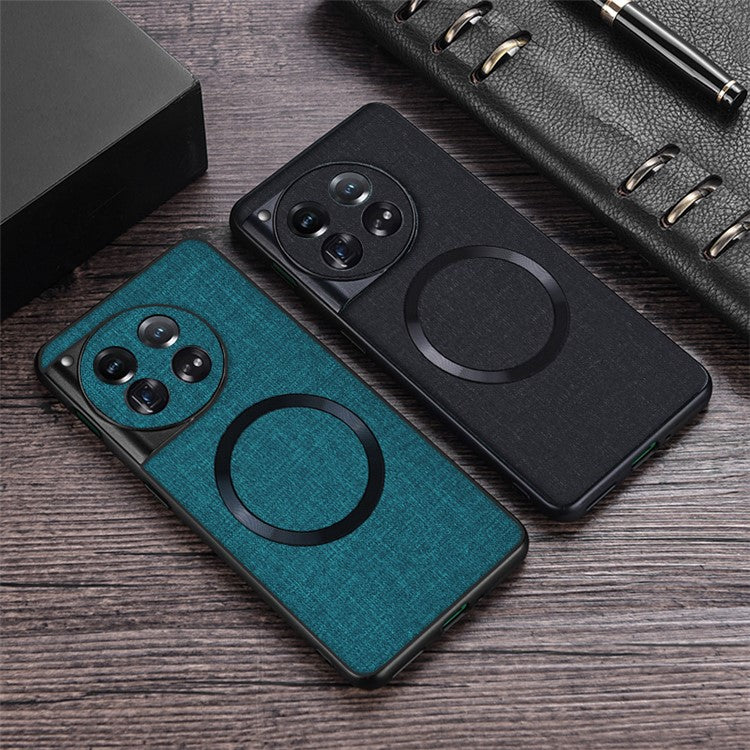 For OnePlus 12 5G Magnetic Case TPU+Cloth Scratch Resistant Phone Cover - Green