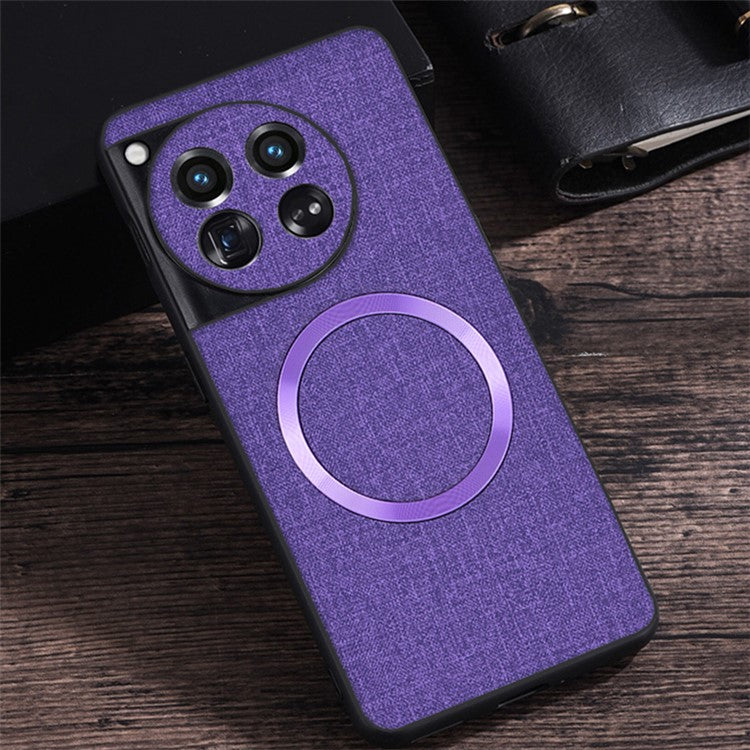 For OnePlus 12 5G Magnetic Case TPU+Cloth Scratch Resistant Phone Cover - Purple