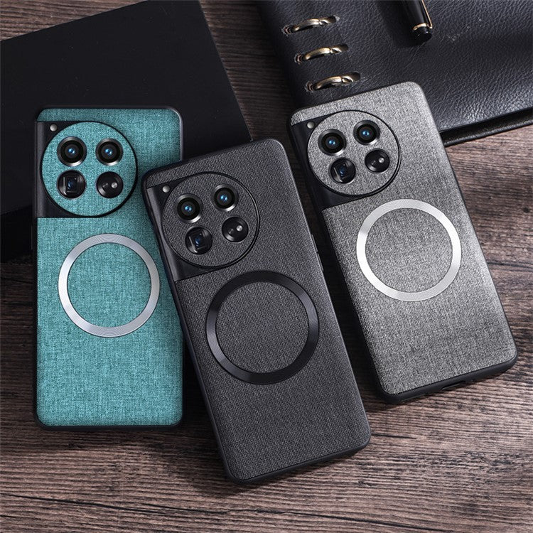 For OnePlus 12 5G Magnetic Case TPU+Cloth Scratch Resistant Phone Cover - Black