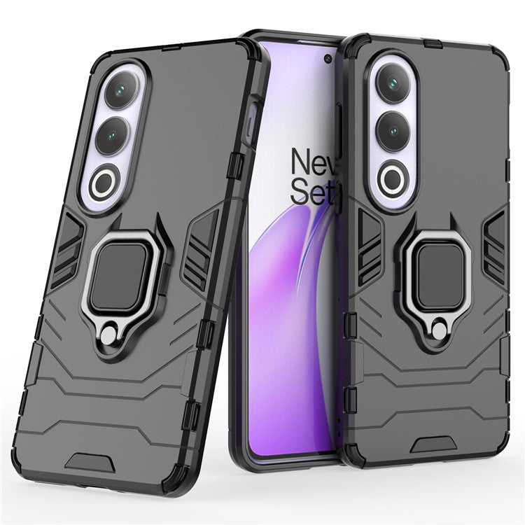 For OnePlus Ace 3V 5G Case PC+TPU Bump Proof Shell with Ring Kickstand - Black