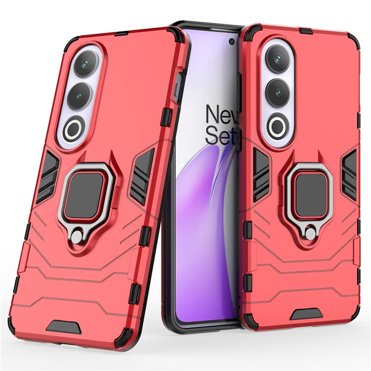 For OnePlus Ace 3V 5G Case PC+TPU Bump Proof Shell with Ring Kickstand - Red
