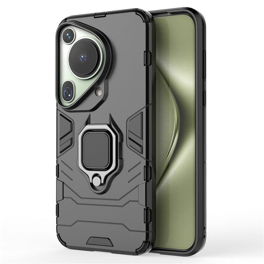 For Huawei Pura 70 Ultra Case Ring Kickstand Drop-proof PC+TPU Shell - Black
